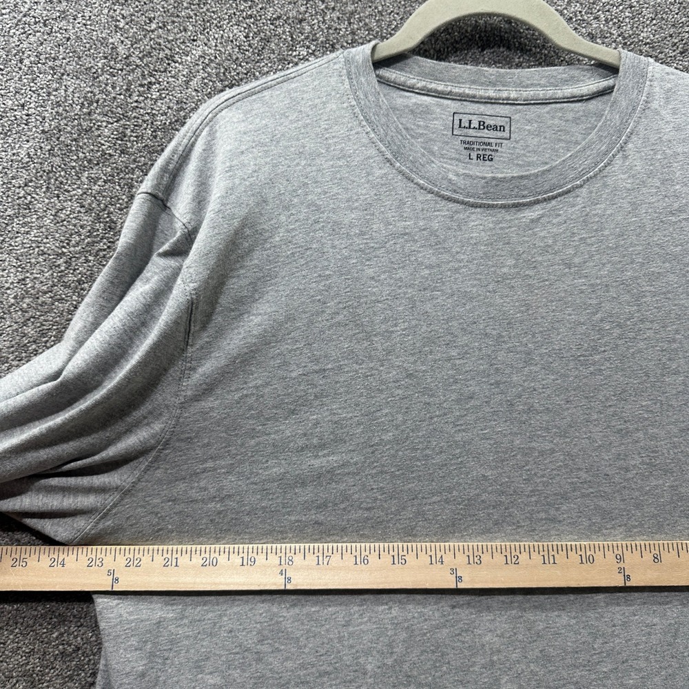 LL Bean Mens Carefree Unshrinkable Tee Large Gray Long Sleeve T-Shirt Minimalist - Picture 4 of 8